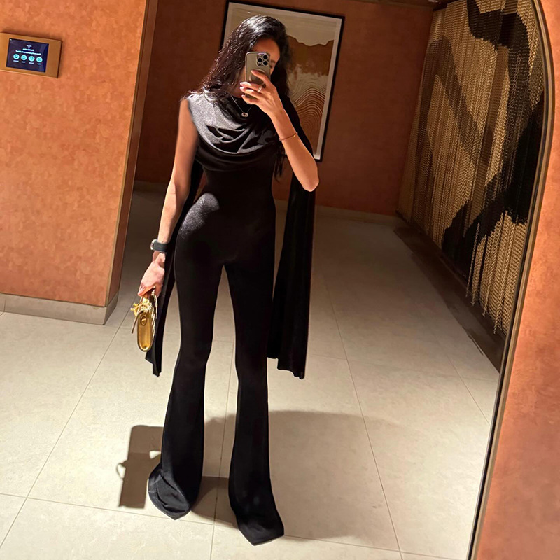Women'S Formal Jumpsuit Evening Wear - بدلة نسائية سوداء مثيرة بدون أكمام