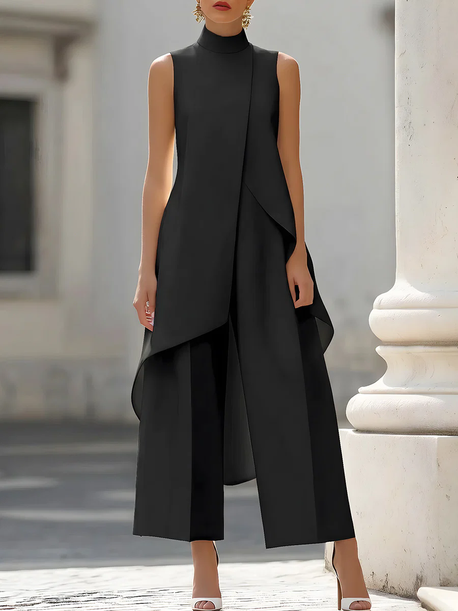 Women'S Formal Jumpsuit Evening Wear - بدلة نسائية بدون أكمام ذات ياقة