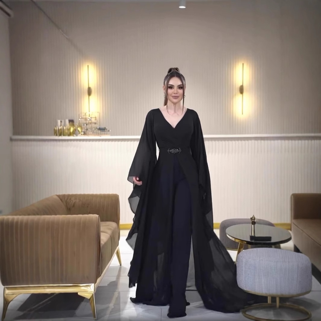 Women'S Formal Jumpsuit Evening Wear - بدلة قفز نسائية سوداء عربية للحفلات