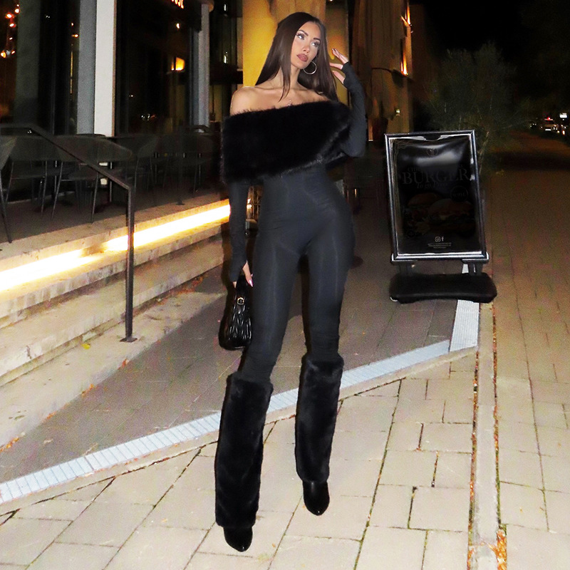 Women'S Formal Jumpsuit Evening Wear - بذلة نسائية فاخرة من الفرو مثيرة