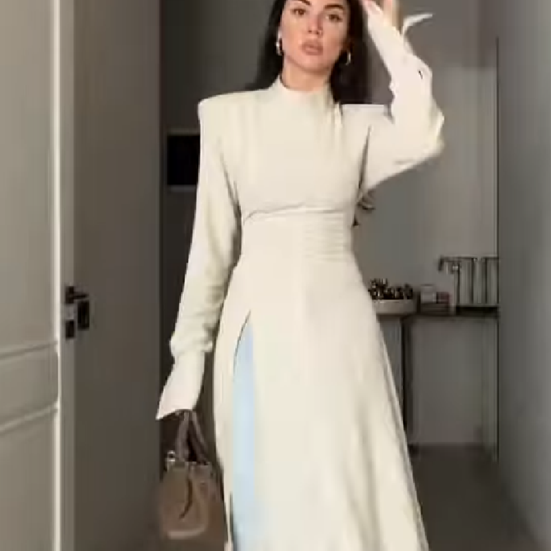 Formal Wear Women Us - فستان نسائي أنيق طويل الأكمام بياقة