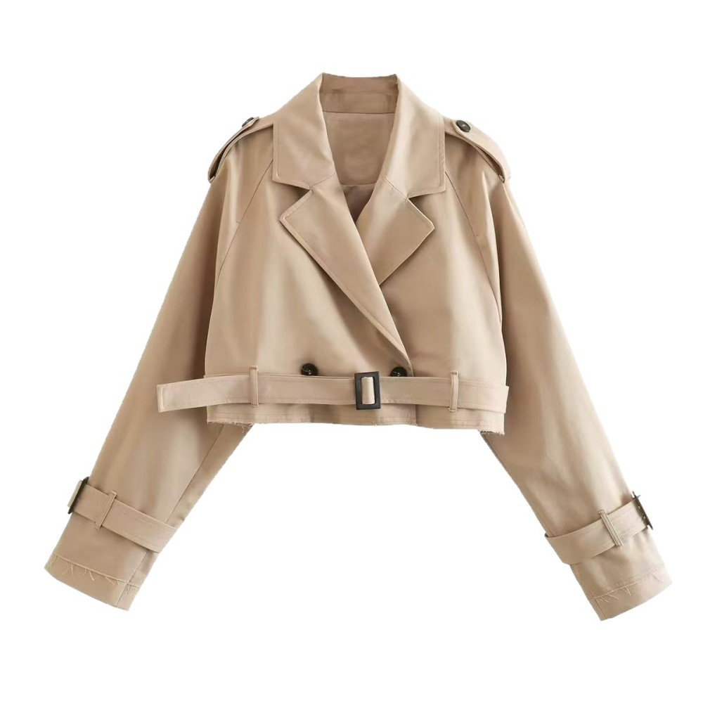 Trench Coat Formal - معطف نسائي قصير للخريف والربيع، جاكيت
