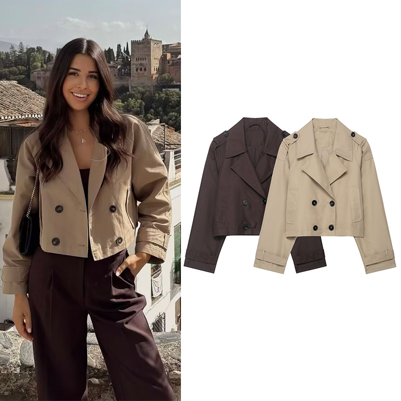 Trench Coat Formal - معطف نسائي قصير على الموضة مزدوج