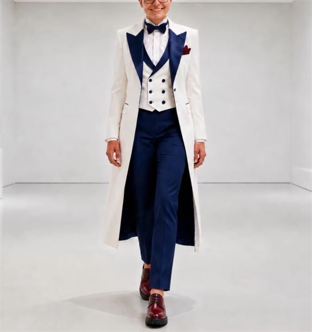 Formal Wear Women Us - سترة نسائية زرقاء داكنة وبيضاء أنيقة