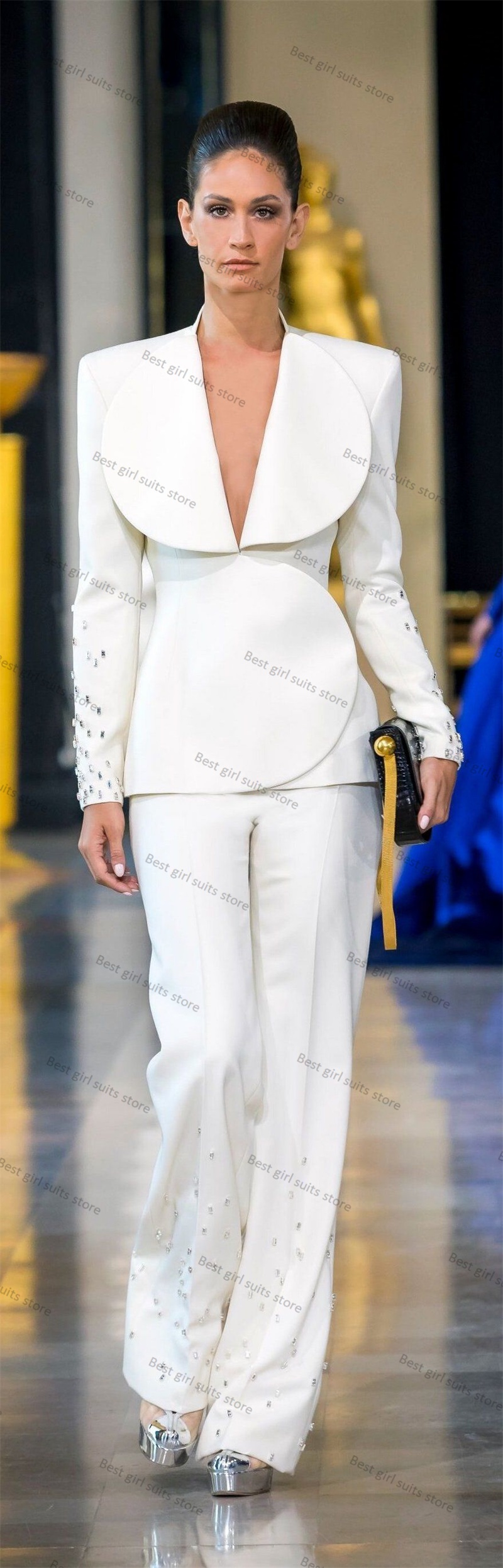 طقم السترة والسراويل الكريستال - مراجعة Women Formal Wear Tailor وسعره