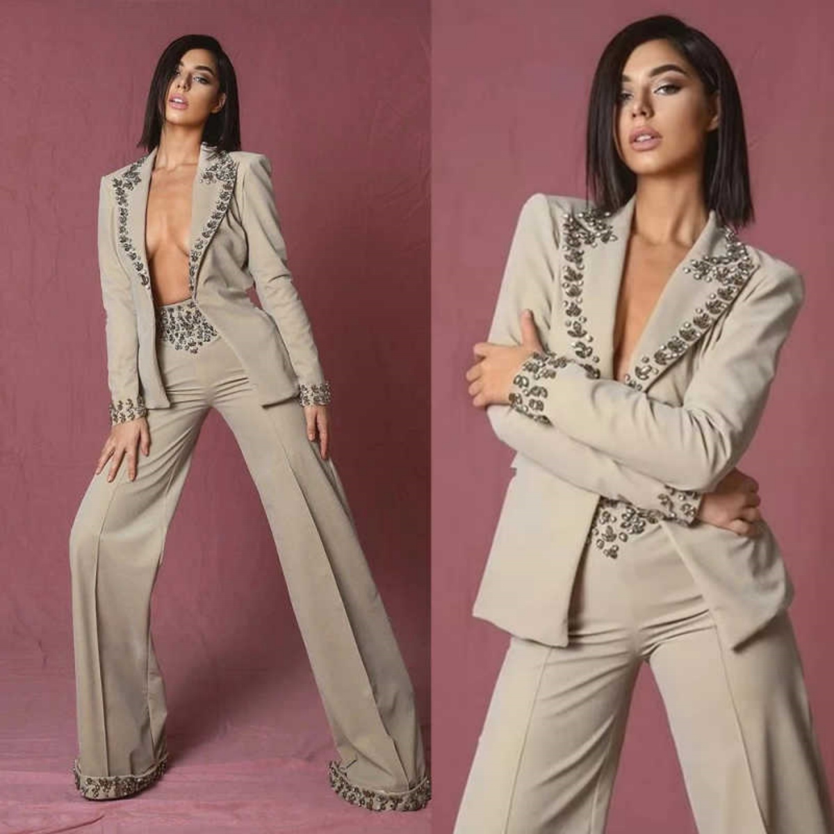 بدلة نسائية رائعة مرصعة بالأحج - مراجعة Women Formal Wear Blazers وسعره
