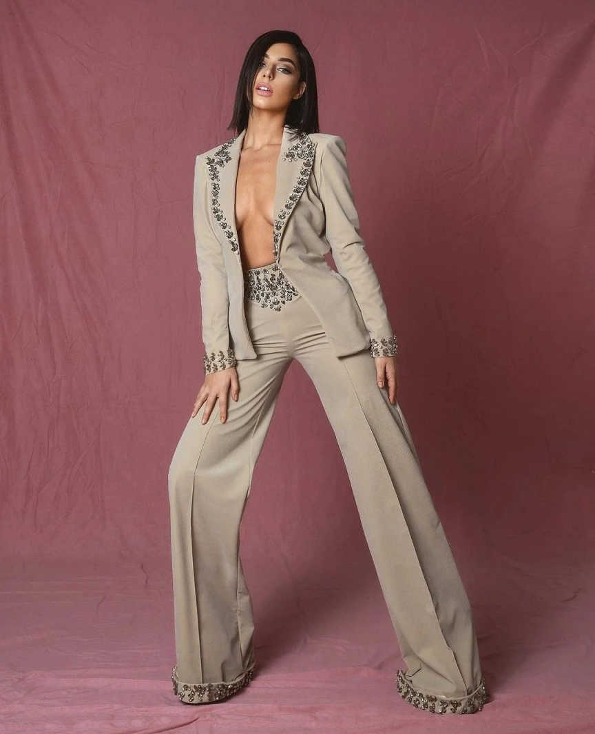 بدلة نسائية رائعة مرصعة بالأحج - مراجعة Women Formal Wear Blazers وسعره