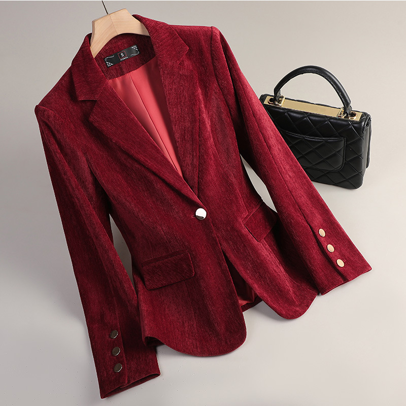 سترة نسائية مخملية باللون الذه - مراجعة Women Formal Wear Blazers وسعره