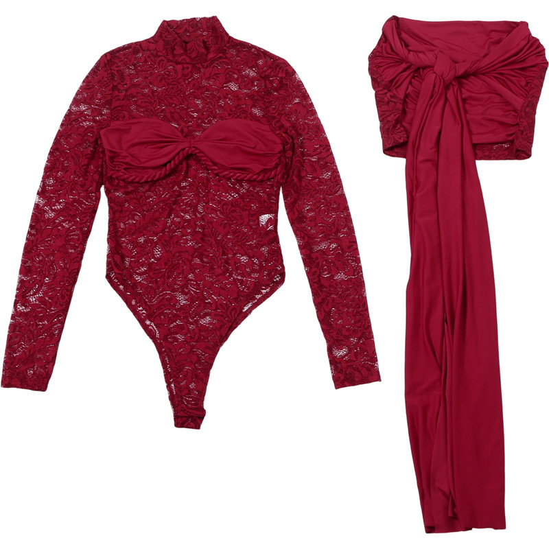 عنابي أبيض أسود الدانتيل المرأ - مراجعة Women'S Formal Jumpsuit Evening Wear وسعره