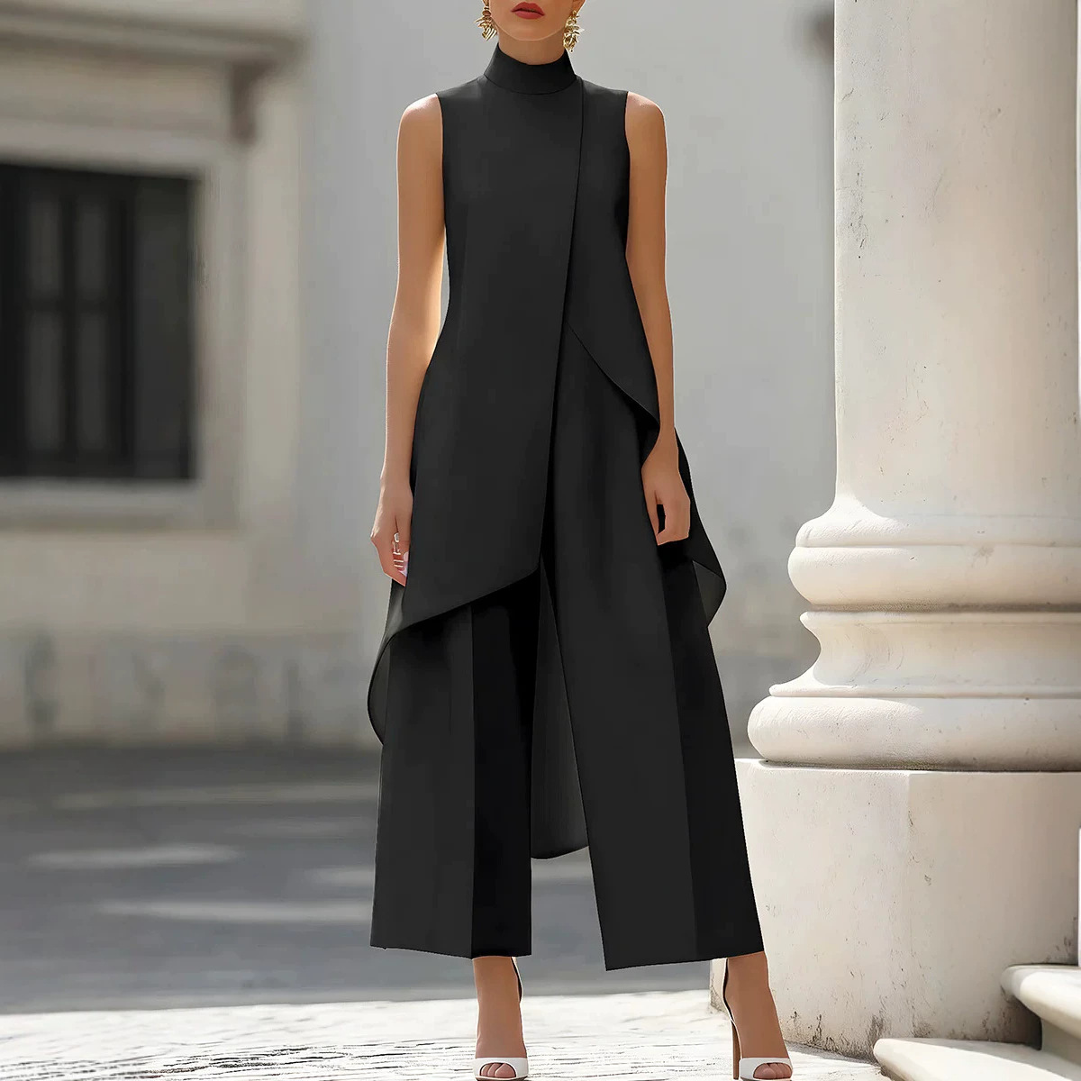 بدلة نسائية بدون أكمام ذات ياق - مراجعة Women'S Formal Jumpsuit Evening Wear وسعره