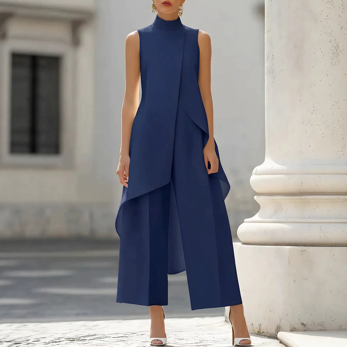 بدلة نسائية بدون أكمام ذات ياق - مراجعة Women'S Formal Jumpsuit Evening Wear وسعره