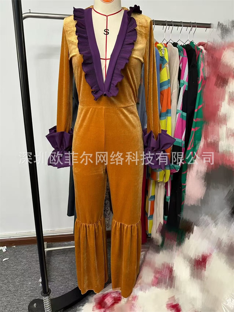 جمبسوت نسائي مخملي أصفر بنفسجي - مراجعة Women'S Formal Jumpsuit Evening Wear وسعره