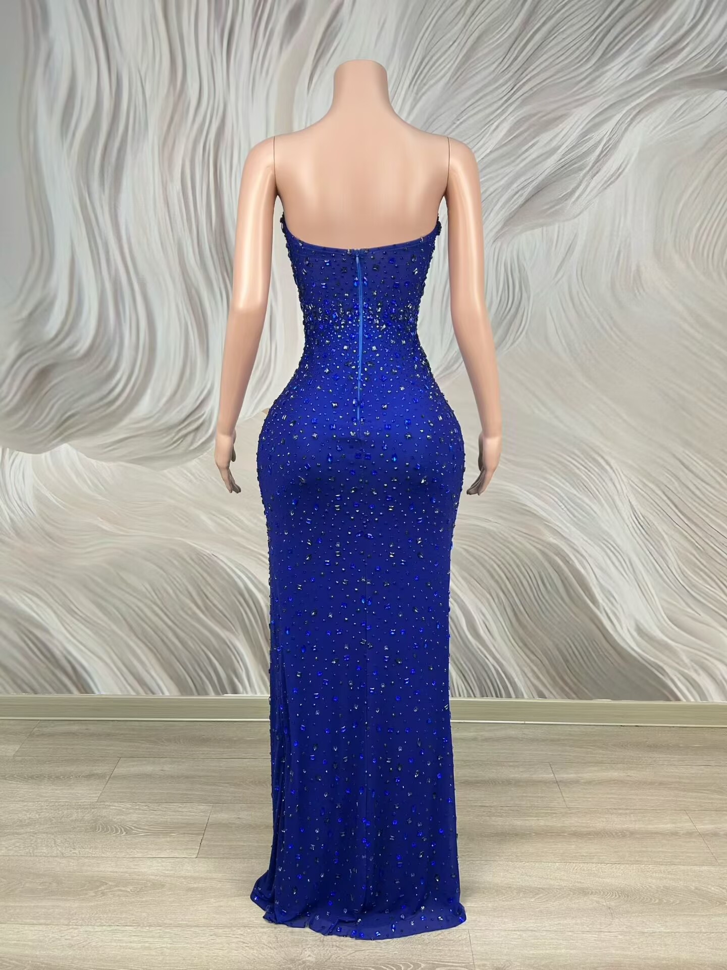 فستان سهرة أزرق لامع مرصع بالك - مراجعة Women Luxury Formal Wear وسعره