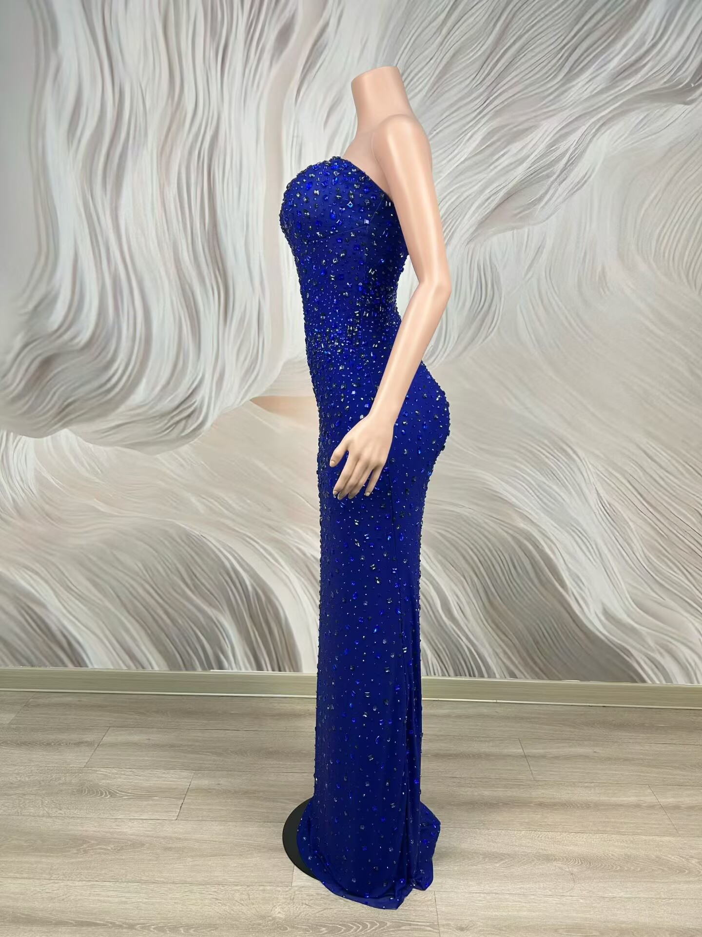 فستان سهرة أزرق لامع مرصع بالك - مراجعة Women Luxury Formal Wear وسعره